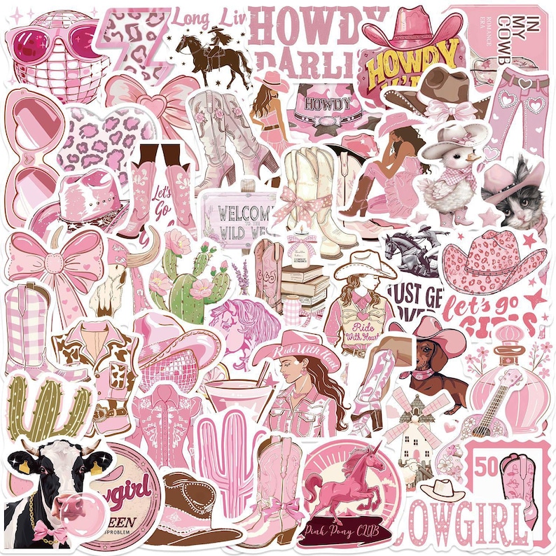 10-35 Pcs Pink Cowgirl Stickers | Coquette Western Cowboy Boots Rodeo ...