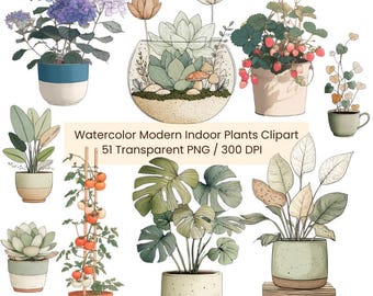 Houseplant Clipart: Botanical PNGs for Wall Art & Stickers (Digital Download)