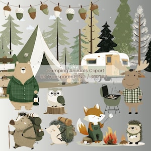 Clipart di animali da campeggio: illustrazioni PNG di boschi fantasiosi (download digitale)
