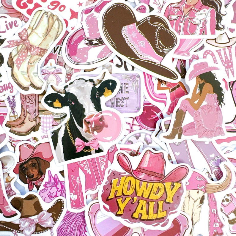 10-35 Pcs Pink Cowgirl Stickers | Coquette Western Cowboy Boots Rodeo ...