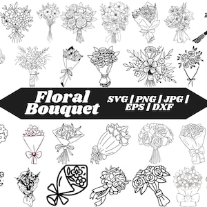 Floral Bouquet Svg Bundle, Bouquet Svg, Flower Svg, Flower Bouquet Png, Wedding Svg, Cricut Files, Hand Drawn Wild Flowers, Cute Bouquet