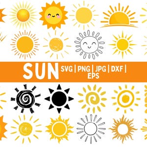 Sun SVG, Sun Cut File, Sun Clipart, Sunshine Svg, Summer Svg, Digital Download, Cricut, Silhouette, Glowforge