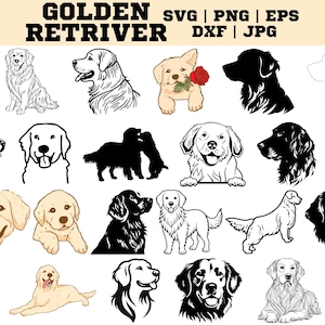 Golden Retriever SVG-PNG Bundle | Hand-Drawn Dog Graphics, Golden Retriever Illustrations, Dog Lover&#39;s Clipart, Golden Retriever Art Pack