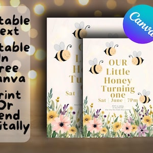 Bee First Birthday Invitation Our Little Honey First Birthday Invitation Bee Birthday Invite Cute Bee Birthday Invitation 1st Bee-Day Invite