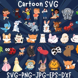 Cartoon Mix PNG Bundle, 60 PNG, Cartoon Png, Svg, Printable Art, Trending Cricut, Cartoon Characters, Birthday Stickers, Cute Cartoon, Gift