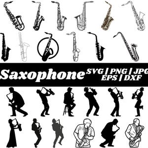 Saxophone SVG Bundle, Jazz Music Clipart, Sax Player, Musical Instrument Vector, Saxophone PNG, Jazz Band Cut Files