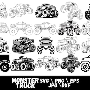 Monster Truck Svg, Layered Monster Truck Svg, Monster Truck Svg Files, Monster Truck Clipart, Cut File For Cricut, Silhouette, Png, Dxf