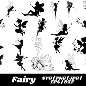 Fairy Silhouette Bundle SVG, Fairy Silhouette SVG, Fairy Clipart, Fairy Cricut, Fairy Vector, Fairies Svg, Digital Download, Fairy SVG