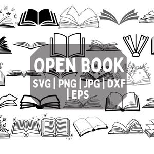 Open Book SVG Bundle: Library Clipart, Monogram, Silhouette (Digital Download)