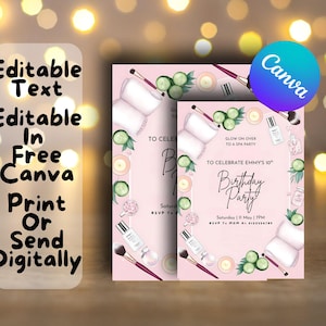 Editable Spa Birthday Invitation, Glam Slumber Party Invite, Printable Makeup Spa Party Template Instant Download Girls Sleepover Invite