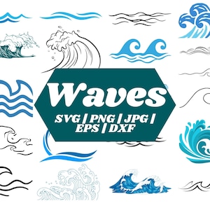 Wave SVG, Wave Svg Bundle, Ocean Svg, Water Svg, Wave Cricut, Sea Waves Svg, Waves Silhouette, Wave Vector, Beach Svg, Png, Dxf, Eps, JPG