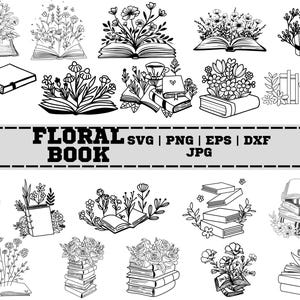 Floral Book SVG, Book Svg bundle, Books with Flowers Svg, Reading book Svg, wildflowers book bundle svg ,open book svg, stack of books svg