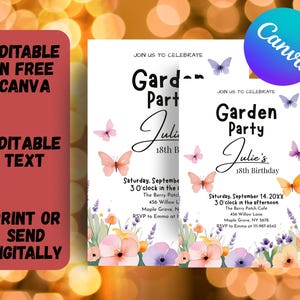 Wildflower Birthday Invitation: Pink & Purple Garden Party (Editable Canva Template 5x7) (Digital Download