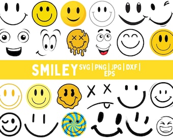 Groovy Smiley Gesicht SVG Bundle: Tropfende Emoji Designs (Digitaler Download
