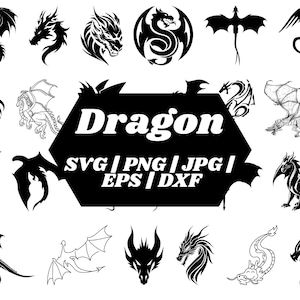 Dragon SVG Bundle | Tribal Dragon Tattoo Designs | Chinese Dragon Clipart | Mythical Beast Vector | Cricut & Silhouette Cut Files