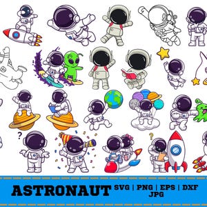 Paquete de astronautas SVG PNG, astronauta con cohete SVG, niño astronauta SVG, universo SVG, astronauta SVG, espacio SVG