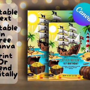 Plantilla de invitación de cumpleaños pirata editable, plantilla de invitación de cumpleaños pirata, plantilla de invitación pirata, plantilla de cumpleaños editable