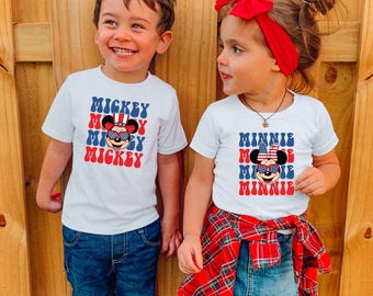 USA Retro Mickey and Minnie Mouse Shirt, Comfort Colors Patriotic 4th July Tee 401395