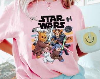 Camiseta Comfort Colors de Winnie the Pooh y Star Wars, camiseta retro de Tigger, Piglet, Eeyore y Jedi, 403253