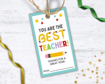 End of Year Teacher Gift Tag, Printable PDF, Teacher Thank You, Teacher Appreciation
