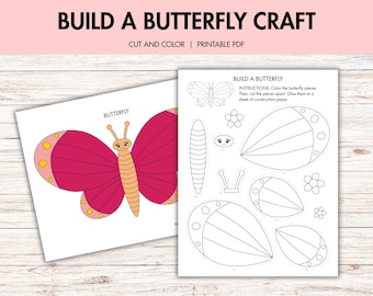 Schmetterling Schnitt und Farbe Übung für Kinder, Malseite, Frühlingsaktivitäten für die Vorschule, druckbares Arbeitsblatt
