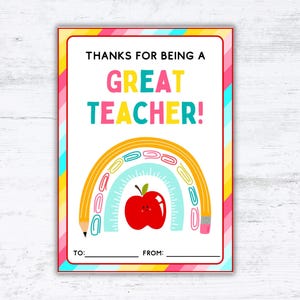 End of Year Teacher Gift Card Holder, Thank You Card, Printable PDF