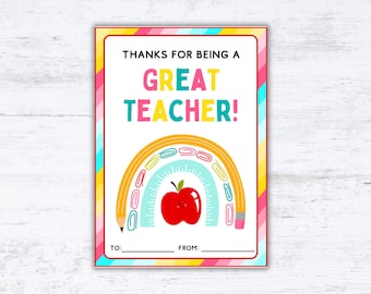 End of Year Teacher Gift Card Holder, Thank You Card, Printable PDF