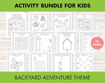 Kid's Activity Bundle, Backyard Theme, Printable Activities, Games, Bucket List, Coloring Pages, and More