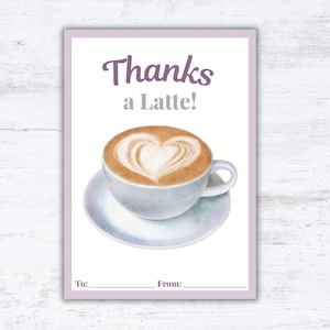 Thanks a Latte Gift Card Holder Printable, Coffee Appreciation Gift, Thank You Gift Card for Coffee Lovers