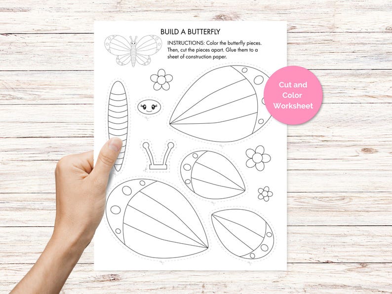 Build a Butterfly Cut and Color Activity for Kids, Coloring Page ...