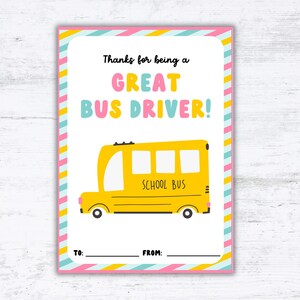 Bus Driver Appreciation Gift Card Holder, Thank You Card, Printable PDF