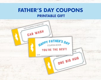 Printable Father's Day Coupon Book, 6 Page PDF, Prefilled Activities and Blank Coupons