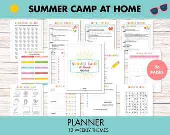 Summer Camp at Home Planner, 12 Weeks of Themed Activity Ideas, Printable PDF, 36 Pages