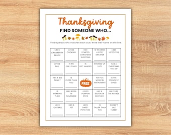 Thanksgiving Find the Guest Bingo Icebreaker, Friendsgiving Game, Thanksgiving Office Party, Mix and Mingle Bingo, Find Someone Who Game