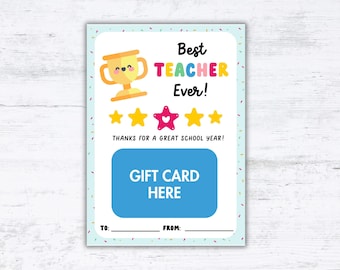 Thank You Teacher Gift Card Holder, Printable PDF, Perfect for End of Year Appreciation