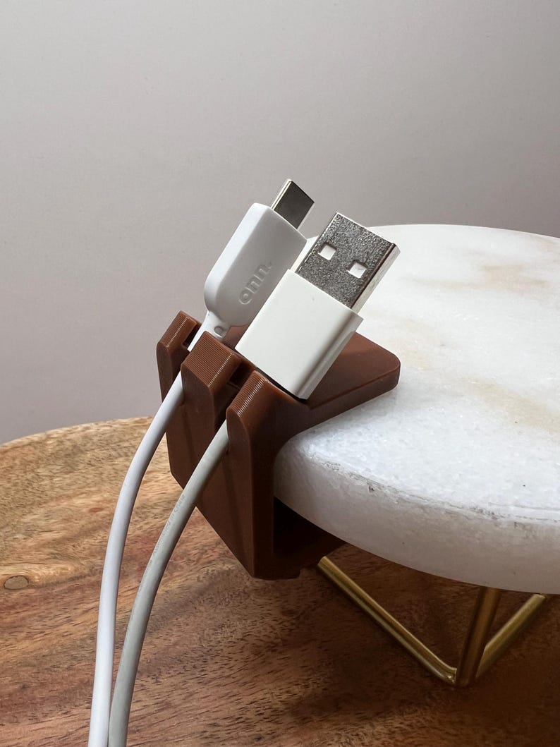 Desk Cord Organizer Clamp, Adjustable 3D Printed Cable Holder for Charging Cords Brown