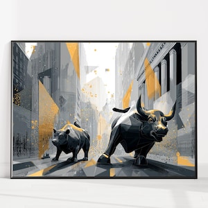 Bull and Bear Wall Street Print – Finance Poster | Stock Market Trading Decor, Business Office Gift, Investor Canvas Digital Download