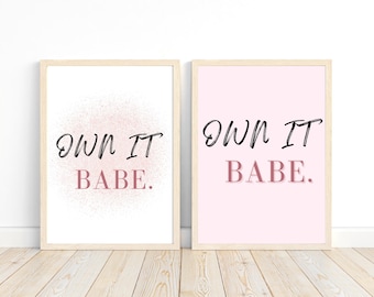Own It Babe Wall Art | Affirmation Art | Rose Gold Feminine Digital Print | Motivational Office Decor | Modern Minimalist Poster