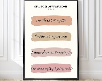 Girl Boss Affirmations Printable: Modern Feminist Quote Office Decor | Gift for Her | Entrepreneur Motivational Wall Art | Digital Download
