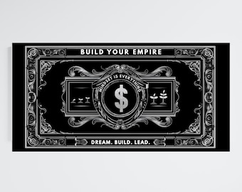 Money Mindset Motivational Wall Art: Bank Note Inspired Finance Office Decor | Black and White Canvas Print | Investing Entrepreneur Poster