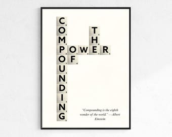 The Power ofhängige Wandkunst, kaufbares ZitatKunstdruck, Buchseiten im Scrabble Stil, einzigartiges Geschenk, Reichtum Gebäude digitaler Download