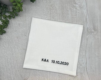 Personalised Handkerchief, Mens Pocket Square, Wedding Handkerchief, Cotton Anniversary Gift