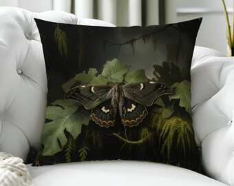 Dark Academia Moth Pillow, Gothic Forest Cushion