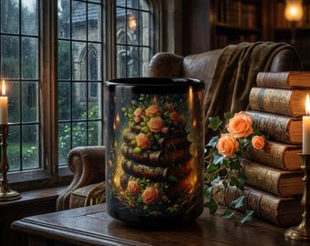 Fantasy Bücher Tasse, Dark Academia Blumen Kaffeetasse für Buchliebhaber