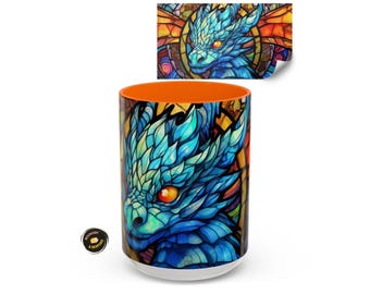 Stained Glass Dragon Mug • Fantasy Wrapped Design • Gift for Book & Dragon Lovers