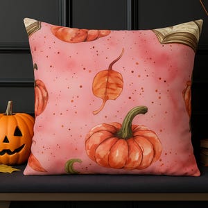 Beautiful Pink Pumpkin Pillow Cover – Fall Throw Pillow for Halloween – Autumn Farmhouse Cushion – Pastel Pumpkin Home Decor