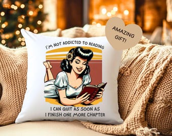 Retro Book Lover Pillow – Funny Reading Cushion, One More Chapter