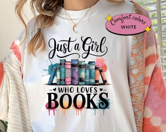 Chemise couleur confort pour amoureux des livres, t-shirt à imprimé livres aquarelle