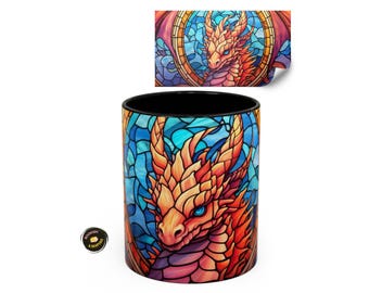 Stained Glass Dragon Mug for Fantasy Readers • Vibrant Mythical Romantasy Gift