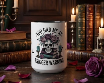 Dark Academia Skull Coffee Mug, Gothic Book Lover Gift